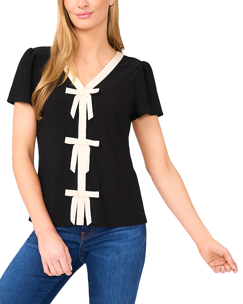 CeCe Bow Front Short Sleeve Blouse