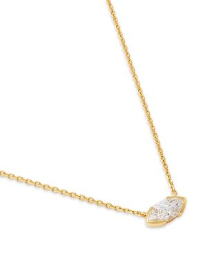 14K Yellow Gold Lab Grown Diamond Marquis Half Bezel Solitaire Pendant Necklace, 16-18"