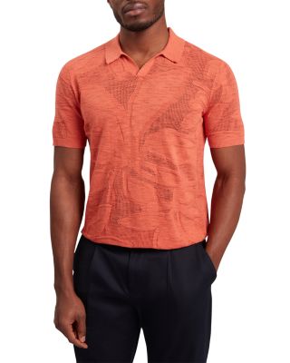 Sidraha Short Sleeve Open Neck Floral Jacquard Polo