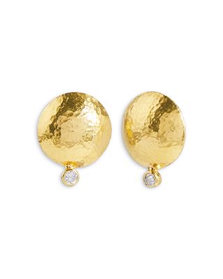 18K & 24K Yellow Gold Spell Diamond Lentil Drop Earrings