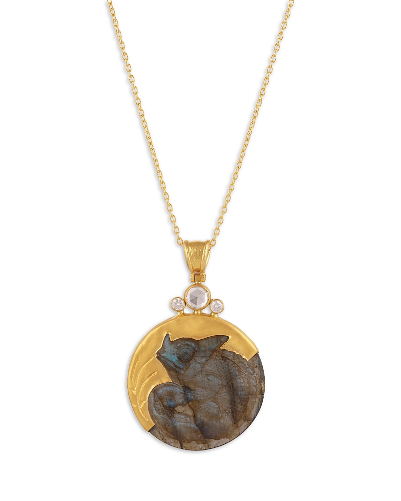Gurhan 18K, 22K, & 24K Yellow Gold Crown Labradorite & Diamond Chameleon Pendant Necklace, 16