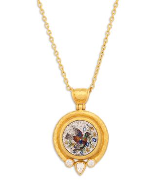 22K & 24K Yellow Gold Antiquities Diamond Mosaic Tesserae Bird Pendant Necklace, 16-18"