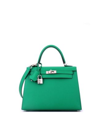 Kelly 25 Handbag Green Epsom with Palladium Hardware