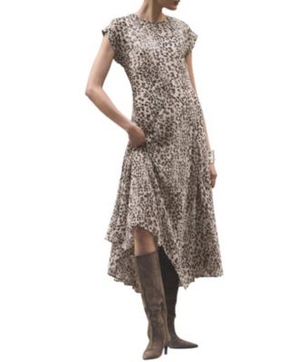 Leopard Print Cap Sleeve Midi Dress