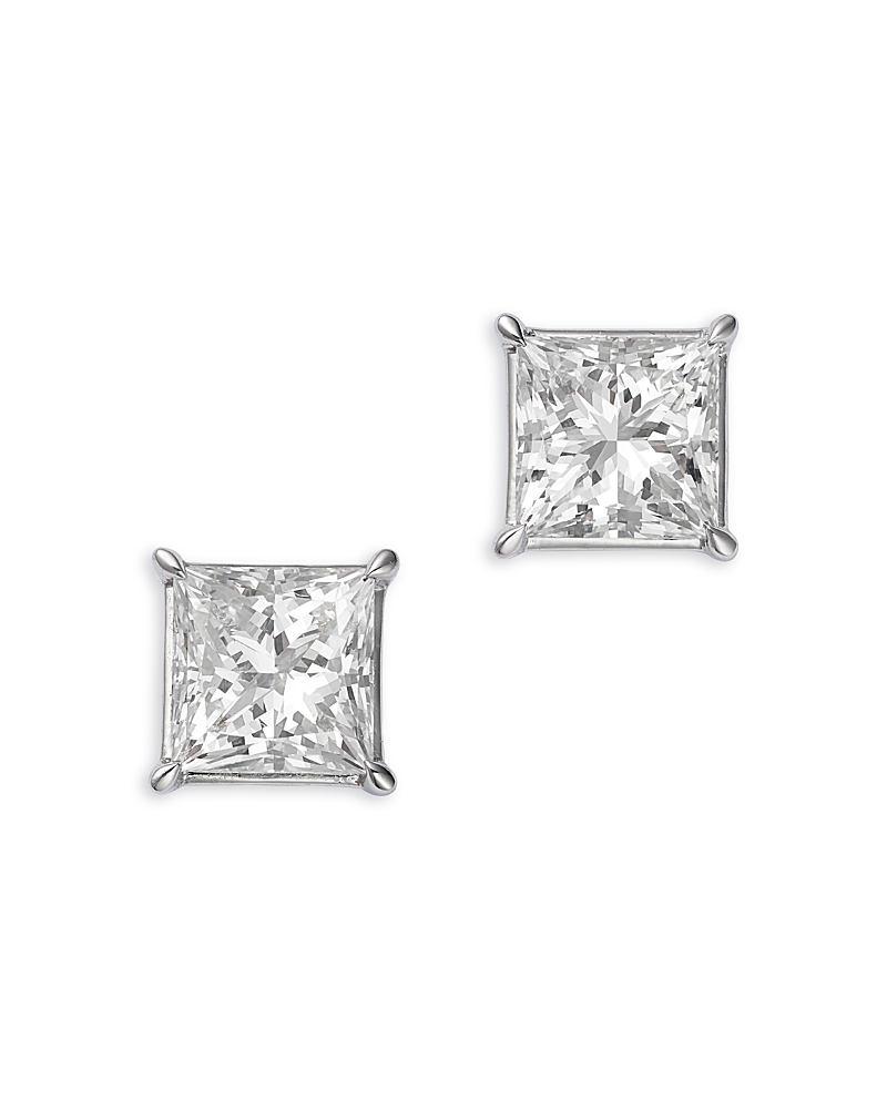 Bloomingdale's Fine Collection Luxe Collection Certified Lab Grown Diamond Princess Stud Earrings in 18K White Gold, 1.96 tcw