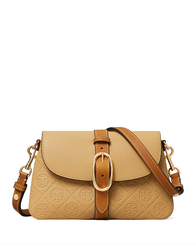 Tory Burch Small Double T Monogram Pebbled Leather Shoulder Bag
