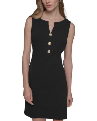 Flower Button Scuba Crepe Sheath Dress