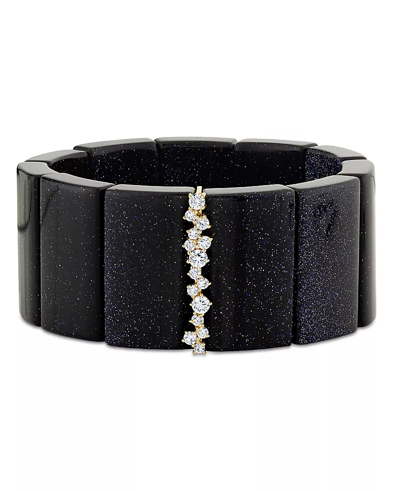 Sydney Evan 14K Yellow Gold Cocktail Diamond & Blue Goldstone Bracelet