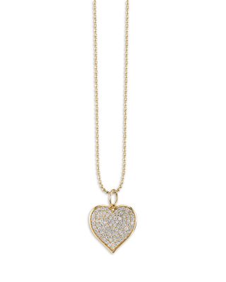 14K Yellow Gold Large Diamond Pav&eacute; Heart Charm Necklace, 18"