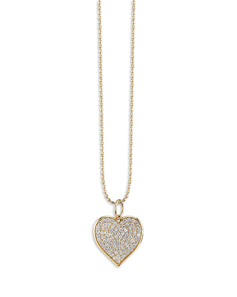 Sydney Evan 14K Yellow Gold Large Diamond Pave Heart Charm Necklace, 18