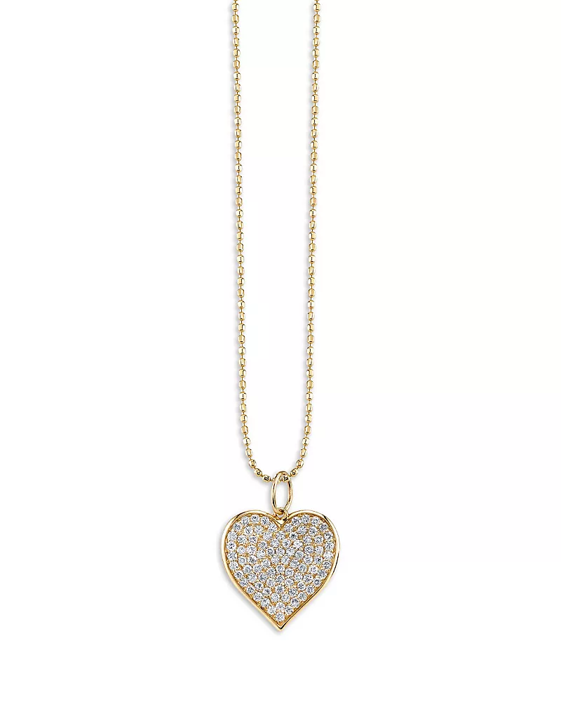 Sydney Evan 14K Yellow Gold Large Diamond Pave Heart Charm Necklace, 18