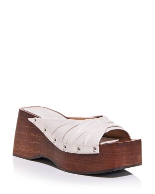 Women's Leather Studded Platform Slides