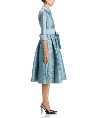 Embroidered Sash Belt Shirt Dress