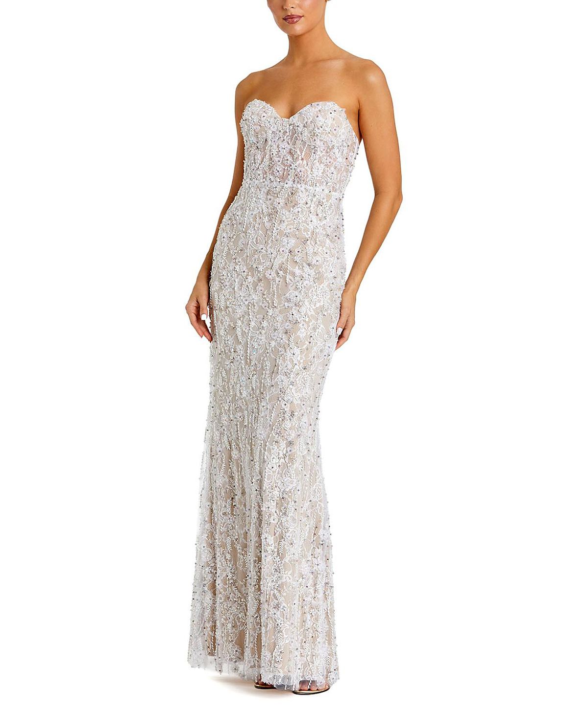 Mac Duggal Embellished Applique Strapless Bustier Gown