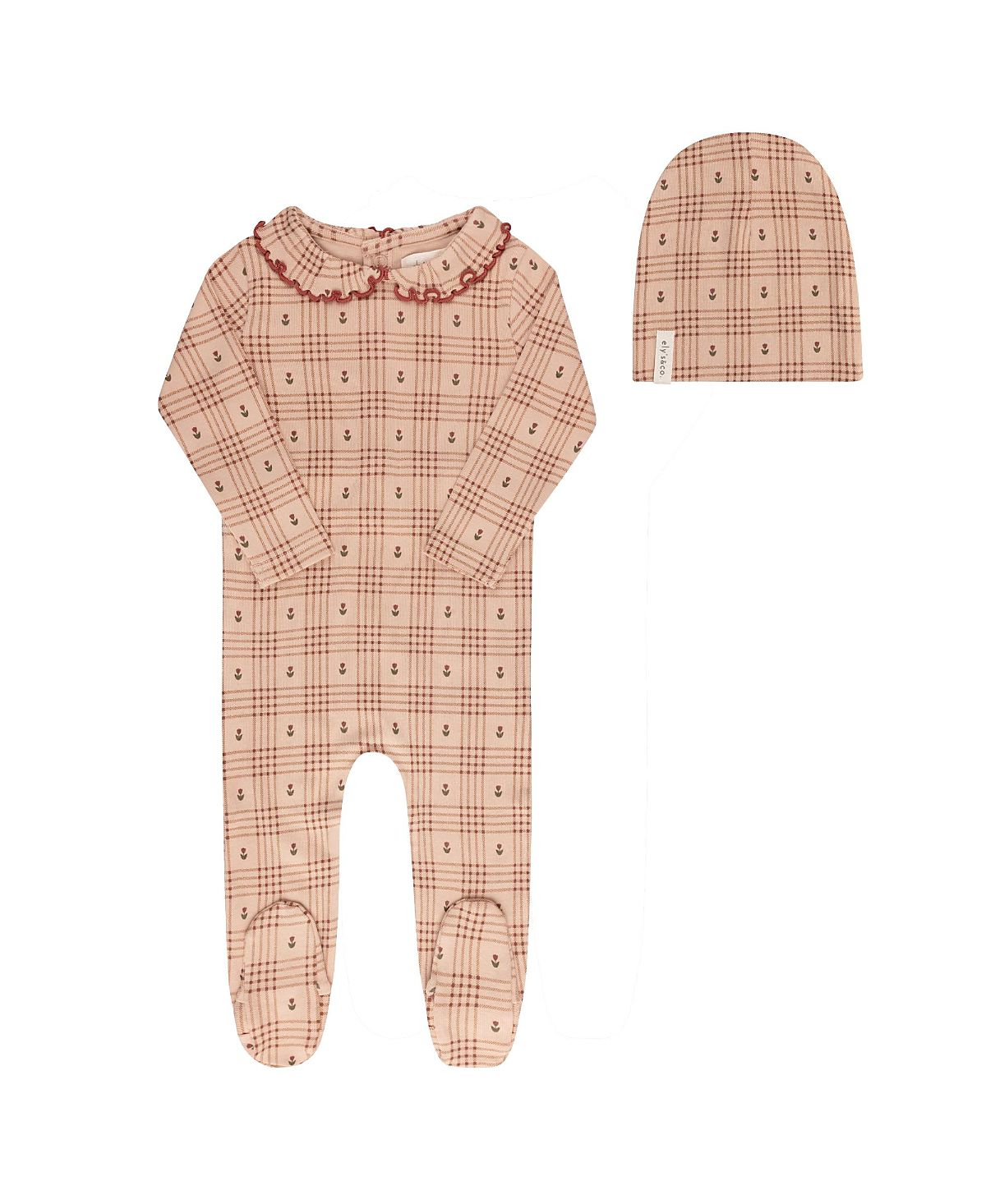 Ely's & Co. Unisex Cotton Floral Plaid Collection Footie + Beanie - Baby