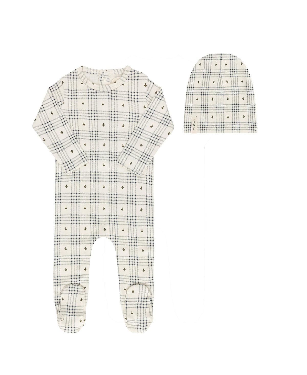 Ely's & Co. Unisex Cotton Floral Plaid Collection Footie + Beanie - Baby