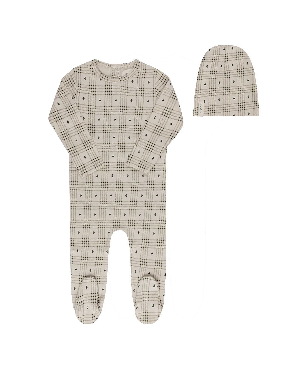 Ely's & Co. Unisex Cotton Floral Plaid Collection Footie + Beanie - Baby