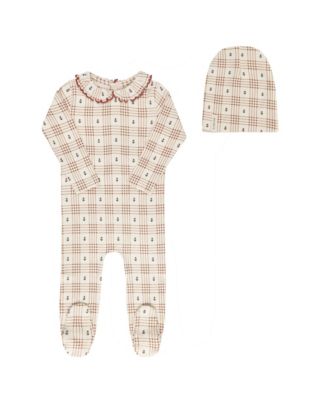  Unisex Cotton Floral Plaid Collection Footie + Beanie - Baby