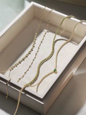 Emerald & Diamond Droplet Station Necklace in 14K Yellow Gold, 18"