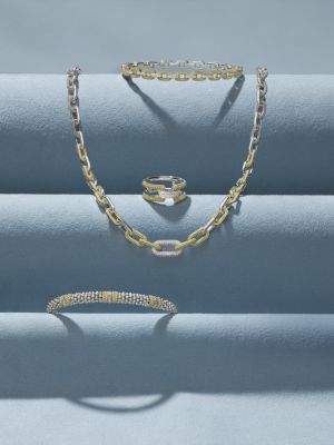 18K Yellow Gold & Silver Caviar Lux-Clip Diamond Link Necklace, 18" - Exclusive
