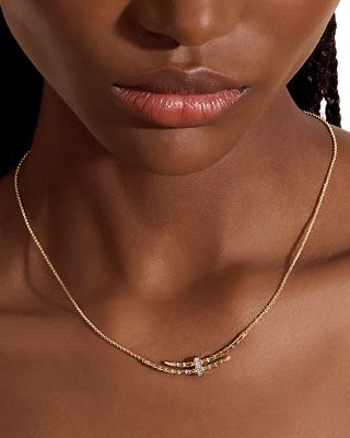14K Yellow Gold Spear Diamond Bypass Pendant Necklace, 16-18"
