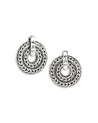 Sterling Silver Icon Woven Circle Doorknocker Drop Earrings