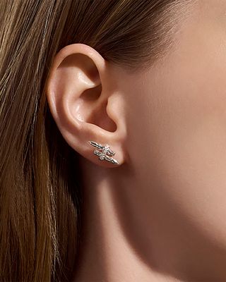 Sterling Silver Spear Diamond Stud Earrings
