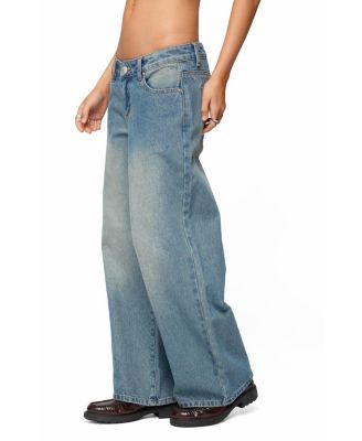  Petite Magda Acid Wash Low Rise Baggy Jeans