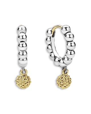 18K Yellow Gold & Sterling Silver Caviar Icon Ball Dangle Beaded Hoop Earrings
