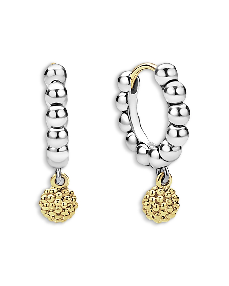 Lagos 18K Yellow Gold & Sterling Silver Caviar Icon Ball Dangle Beaded Hoop Earrings