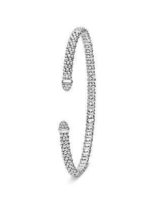Sterling Silver Signature Caviar Diamond Bead Cuff Bracelet