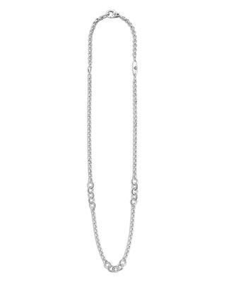 Sterling Silver Signature Caviar Interlocking Ring Station Necklace, 20"
