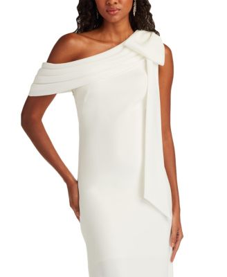  Cassia Bow-Shoulder Crepe Gown