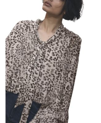  Women's Leopard Print Ruffle Blouse