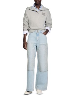 Landon High Rise Straight Leg Crystal Patch Jeans in Light Blue Jean