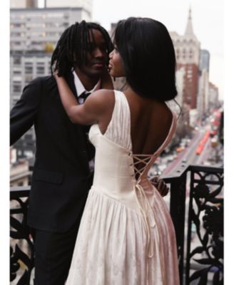  Sabrina High Slit Jacquard Maxi Dress