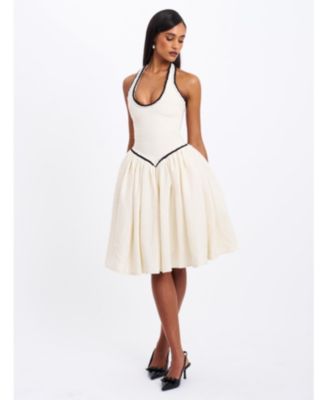  Natalie U Neck Halter Drop Waist Tweed Midi Dress