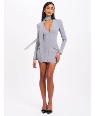  Tahlia Woven Crepe Deep V Pinstripes Blazer Dress