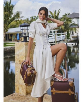  Palina Lyocell Pleated Midi Preppy Shirt Dress