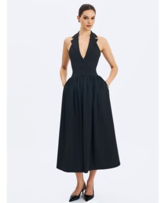  Delaney Lapel Halter Midi A-Line Dress