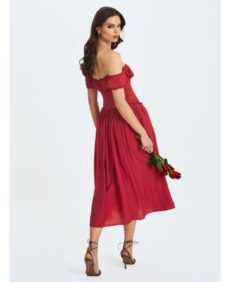 Xavy Drop Waist Off-Shoulder Corset Midi Dress