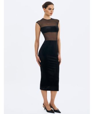  Quielle Mesh and Velvet Midi Bodycon Dress
