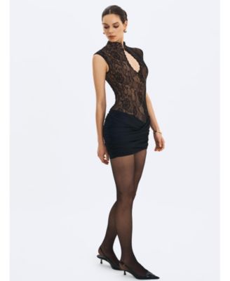  Valerie Lace Teardrop Neckline Ruched Mini Dress