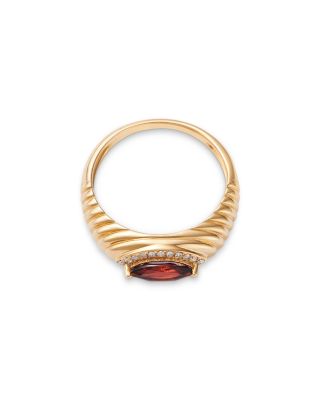 Garnet & Diamond Marquis Halo Ring in 14K Yellow Gold