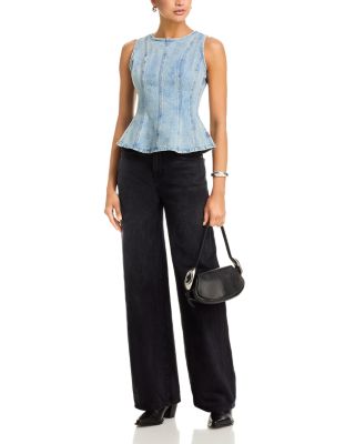 Leighton Peplum Seamed Denim Top