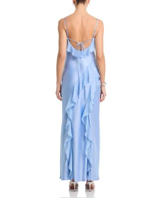 Long Satin Ruffled Gown - Exclusive