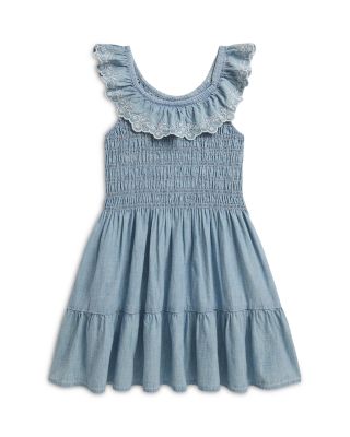 Girls' Blueberry-Overlay Indigo Chambray Dress - Little Kid