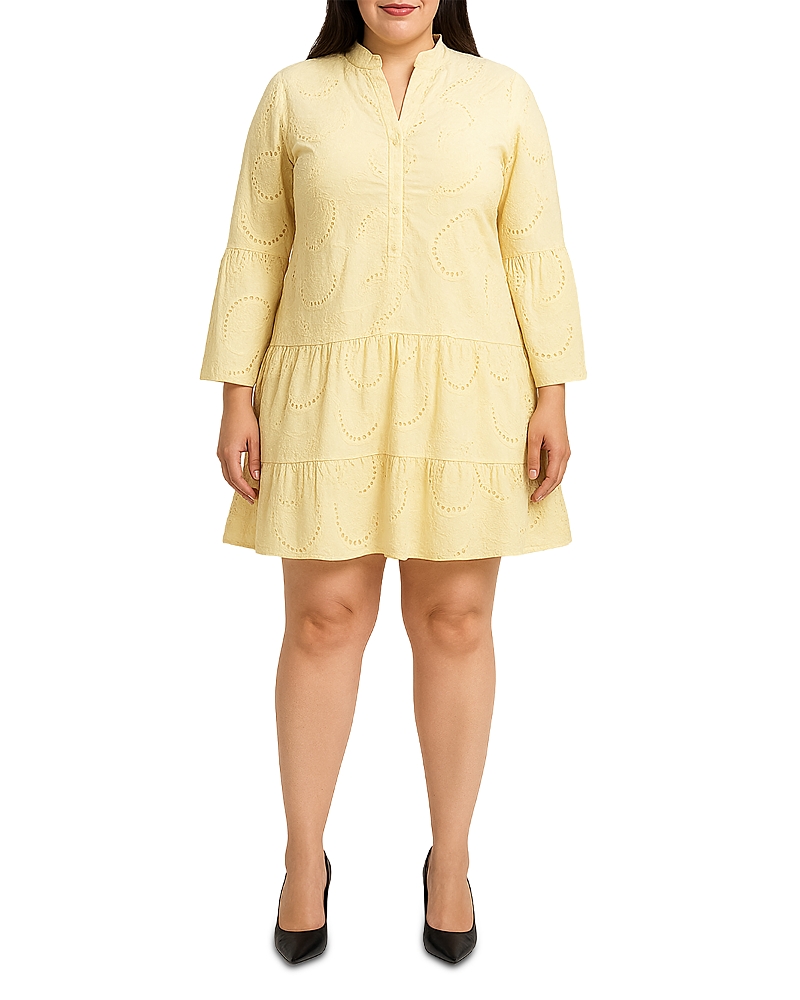 standards & practices Plus Bell Sleeve Eyelet Ruffled Hem Tiered Dress