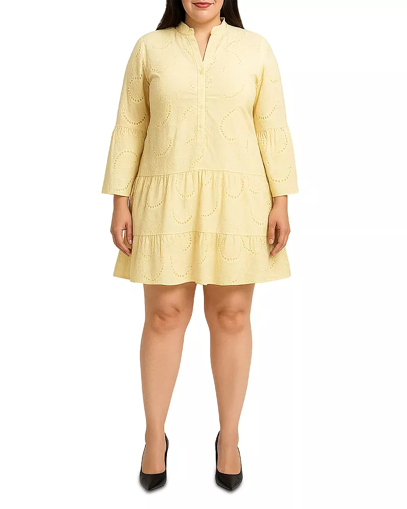 standards & practices Plus Bell Sleeve Eyelet Ruffled Hem Tiered Dress