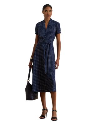 Polka Dot Belted Crepe Dress